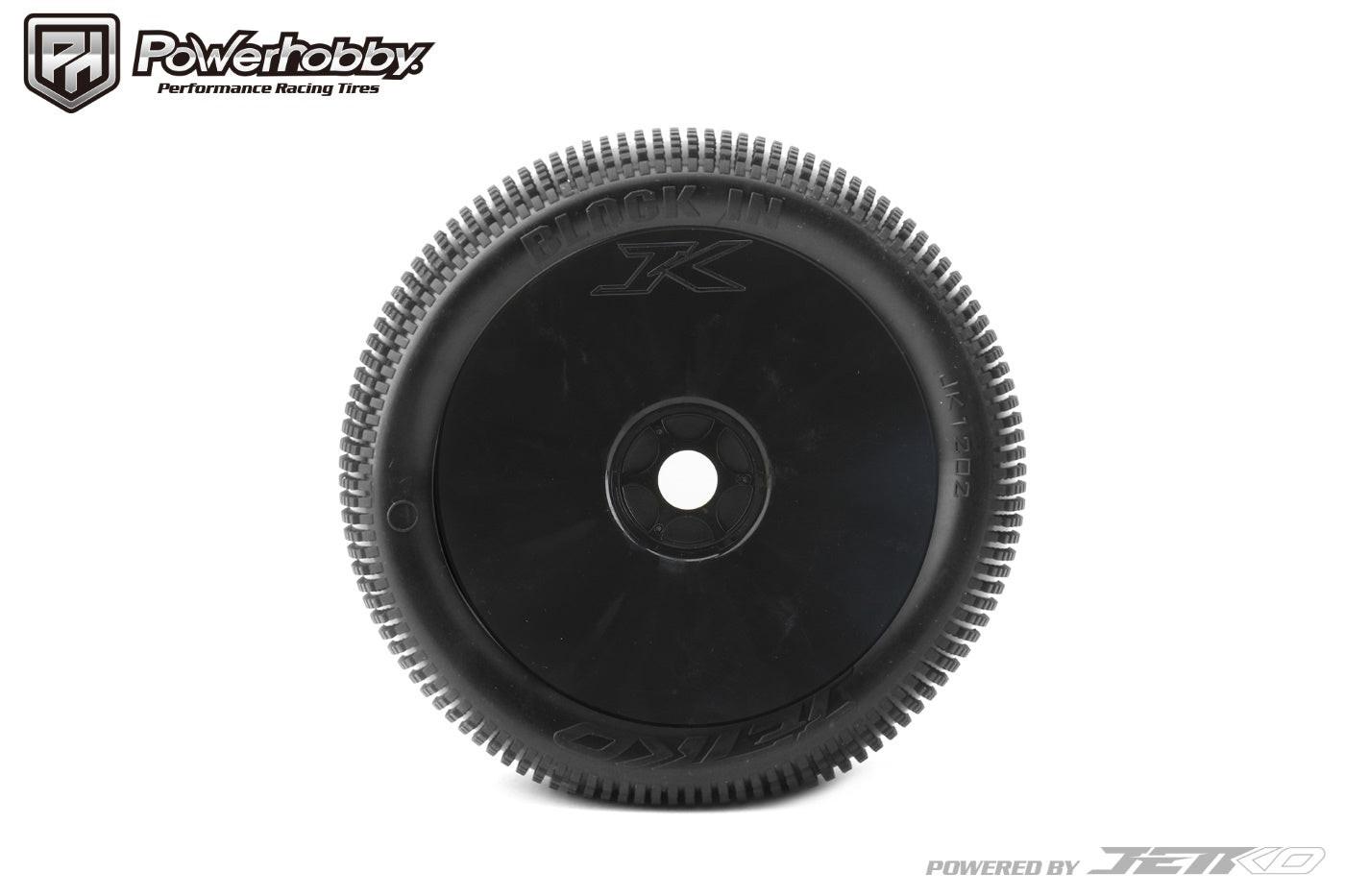 Powerhobby Block In 1/8 Truggy Mounted Tires Black Dish Wheels (2) Medium Soft