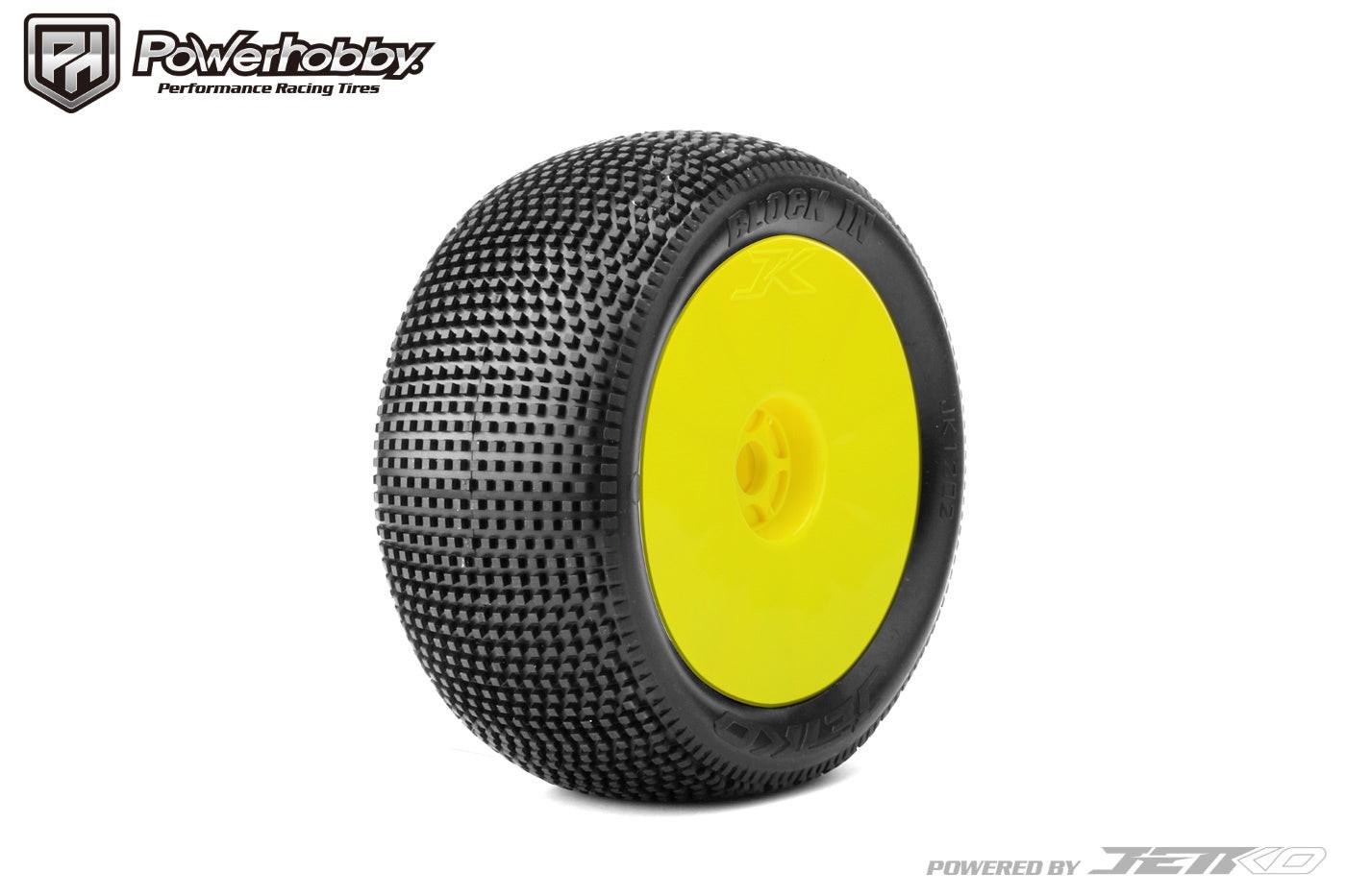 Powerhobby Block In 1/8 Truggy Mounted Tires Yellow Wheels (2) Ultra Soft