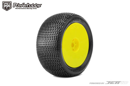 Powerhobby Block In 1/8 Truggy Mounted Tires Yellow Wheels (2) Ultra Soft