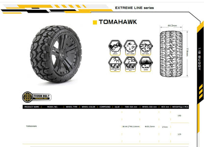 Powerhobby 1/8 Buggy Tomahawk Belted Tires Mounted 17MM Claw Wheels