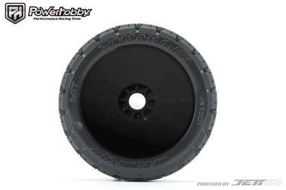 Powerhobby 1/8 Buggy Tomahawk Belted Tires Mounted 17MM Black Dish Wheels