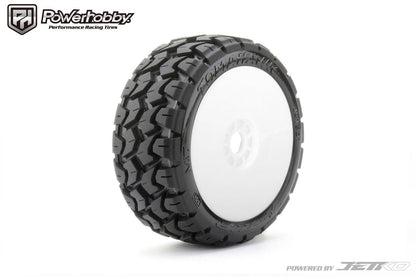 Powerhobby 1/8 Buggy Tomahawk BELTED Tires Mounted 17MM White Dish Wheels