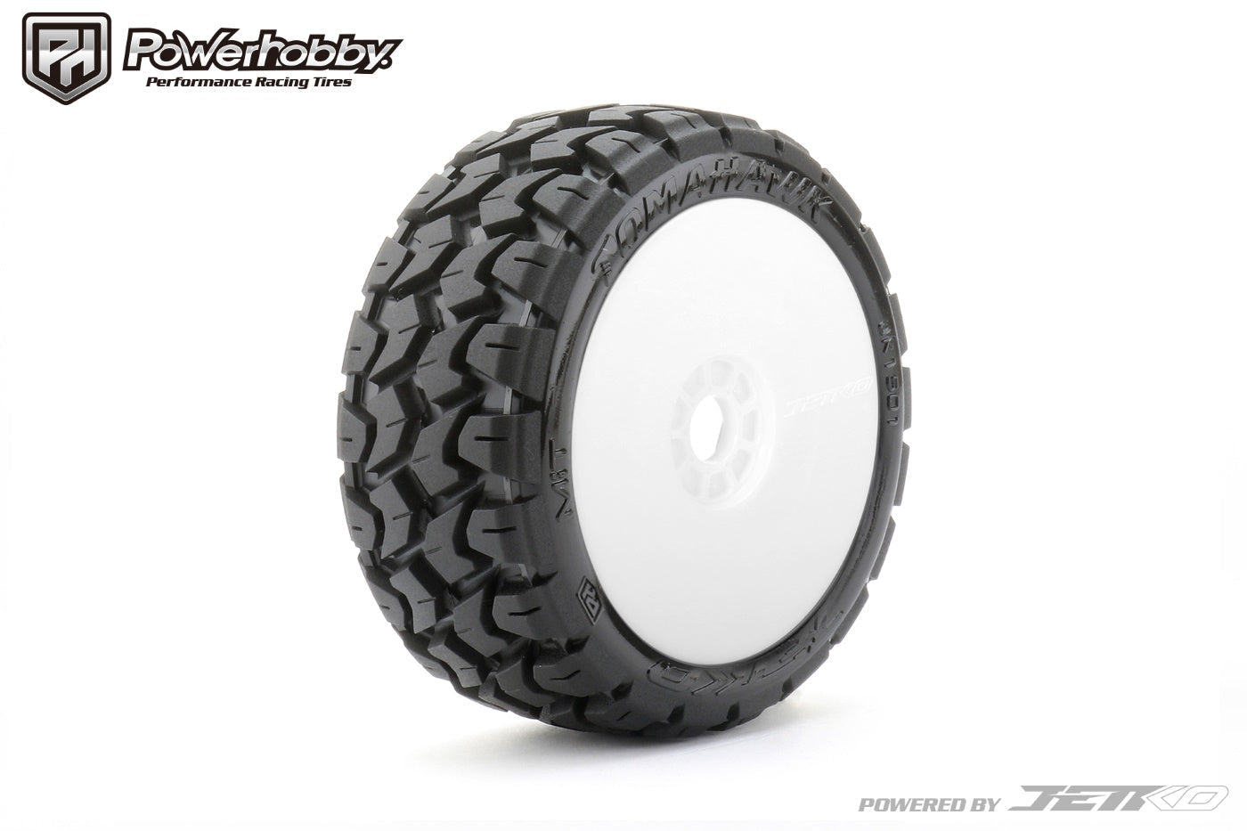 Powerhobby 1/8 Buggy Tomahawk BELTED Tires Mounted 17MM White Dish Wheels