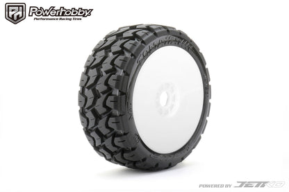 Powerhobby 1/8 Buggy Tomahawk BELTED Tires Mounted 17MM White Dish Wheels