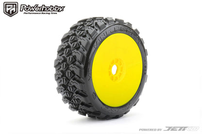 Powerhobby 1/8 Buggy King Cobra Belted Tires Mounted 17MM Dish Yellow Wheels (2)