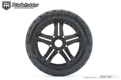 Powerhobby 1/8 Buggy Rockform BELTED Tires Mounted on Black Claw Rims