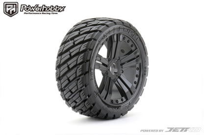 Powerhobby 1/8 Buggy Rockform BELTED Tires Mounted on Black Claw Rims