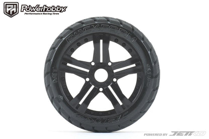 Powerhobby 1/8 Buggy Rockform BELTED Tires Mounted on Black Claw Rims