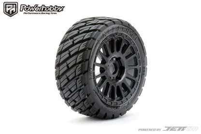 Powerhobby 1/8 Buggy Rockform Belted Tires Mounted on Black Radial Rims