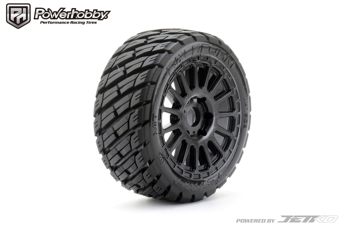 Powerhobby 1/8 Buggy Rockform Belted Tires Mounted on Black Radial Rims
