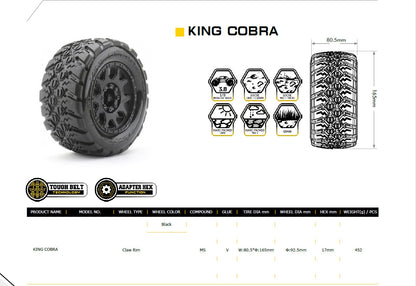 Powerhobby 1/8 MT 3.8 King cobra Belted Mounted Tires (2) 17MM