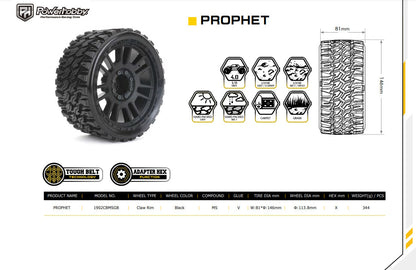 Powerhobby 1/8 MT 4.0 Prophet Belted Mounted Tires w Removable Hex Wheels (2)