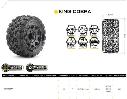 Powerhobby 1/10 2.8 ST King Cobra Belted Tires (2) with Removable Hex Wheels
