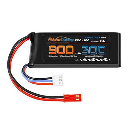 PowerHobby 2S 7.4V 900mAh 30C Lipo Battery w JST Connector 2-Cell