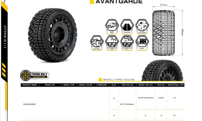 Powerhobby 1/10 Rally Car Avantgarde Mounted Tires Radial Wheels (4)