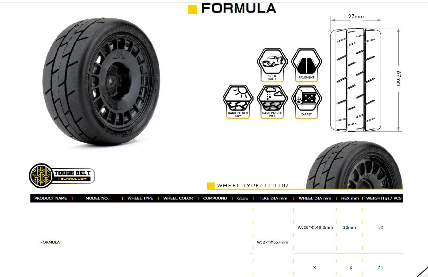 Powerhobby 1/10 Rally Car Formula Mounted Tires / Radial Wheels (4)
