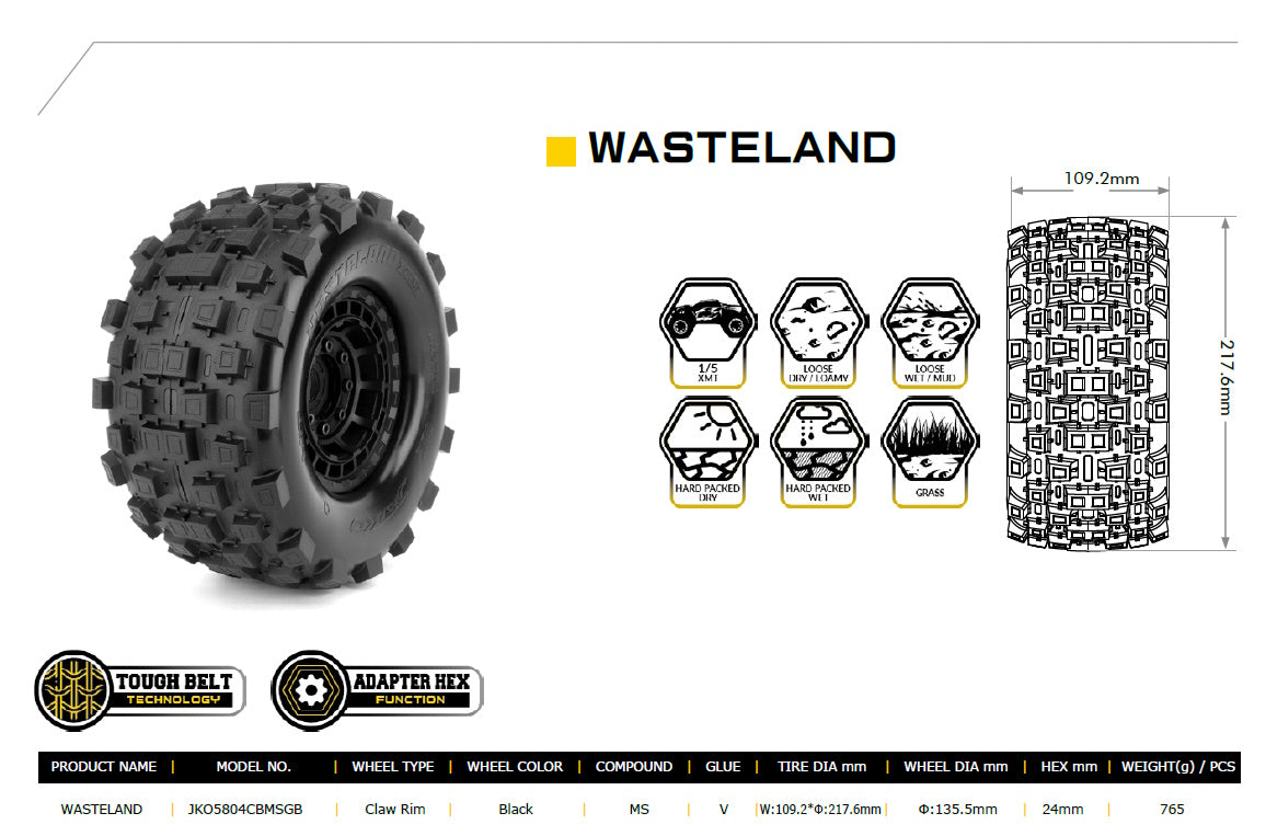 Powerhobby Wasteland 1/5 Belted Tires (2) FOR Traxxas X-Maxx Arrma Losi DBXL-E