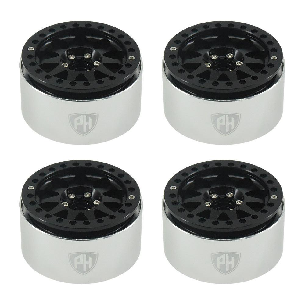 Powerhobby Aluminum 2.2" Beadlock Wheels Black (4) 1/10 Rock Crawler