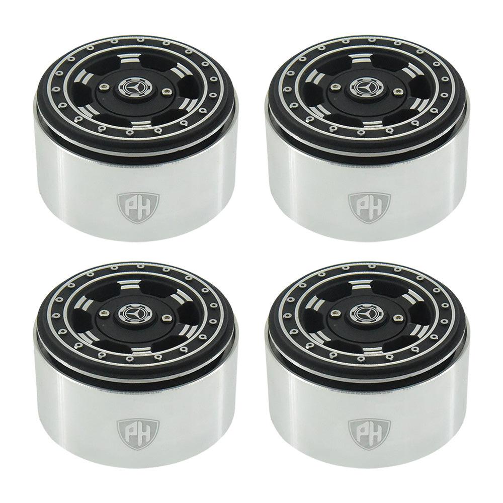 Powerhobby Aluminum 2.2" Beadlock Wheels Black / Silver (4) 1/10 Rock Crawler