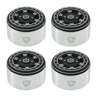 Powerhobby Aluminum 2.2" Beadlock Wheels Black / Silver (4) 1/10 Rock Crawler