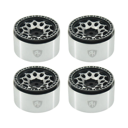 Powerhobby Aluminum 2.2" Beadlock Wheels Silver / Black (4) 1/10 Rock Crawler