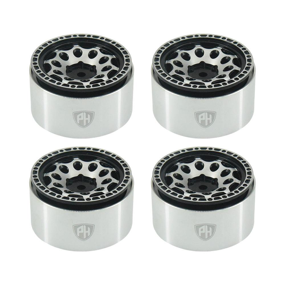 Powerhobby Aluminum 2.2" Beadlock Wheels Silver / Black (4) 1/10 Rock Crawler