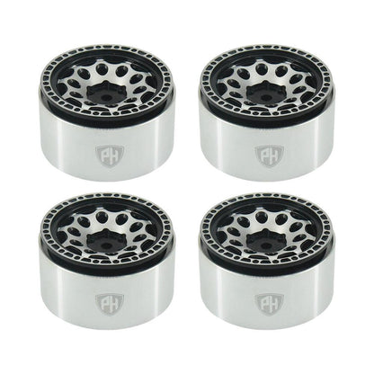 Powerhobby Aluminum 2.2" Beadlock Wheels Silver / Black (4) 1/10 Rock Crawler