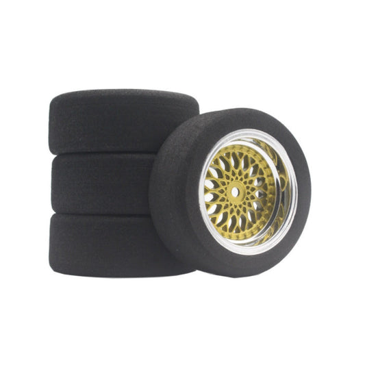 Powerhobby Mounted Foam Tires / Wheels (4) 1/10 Touring Car 9mm Offset Gold