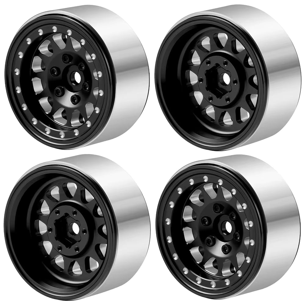 Powerhobby 1.3" Aluminum Beadlock Wheels (4) 1/24 Rock Crawler Black