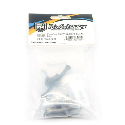 Powerhobby Aluminum Front + Rear Complete Axles w Brass Upgrades Black Axial SCX30