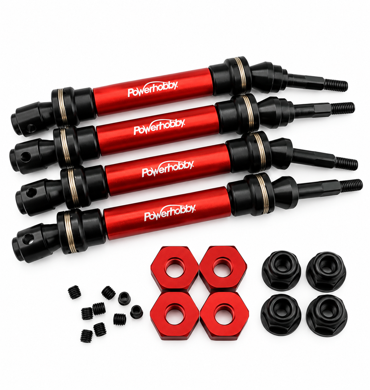 Powerhobby Front &amp; Rear HD Steel Driveshafts / CVD Red FOR Traxxas Slash 4WD