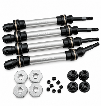 Powerhobby Front & Rear HD Steel Driveshafts / CVD Silver FOR Traxxas Slash 4WD