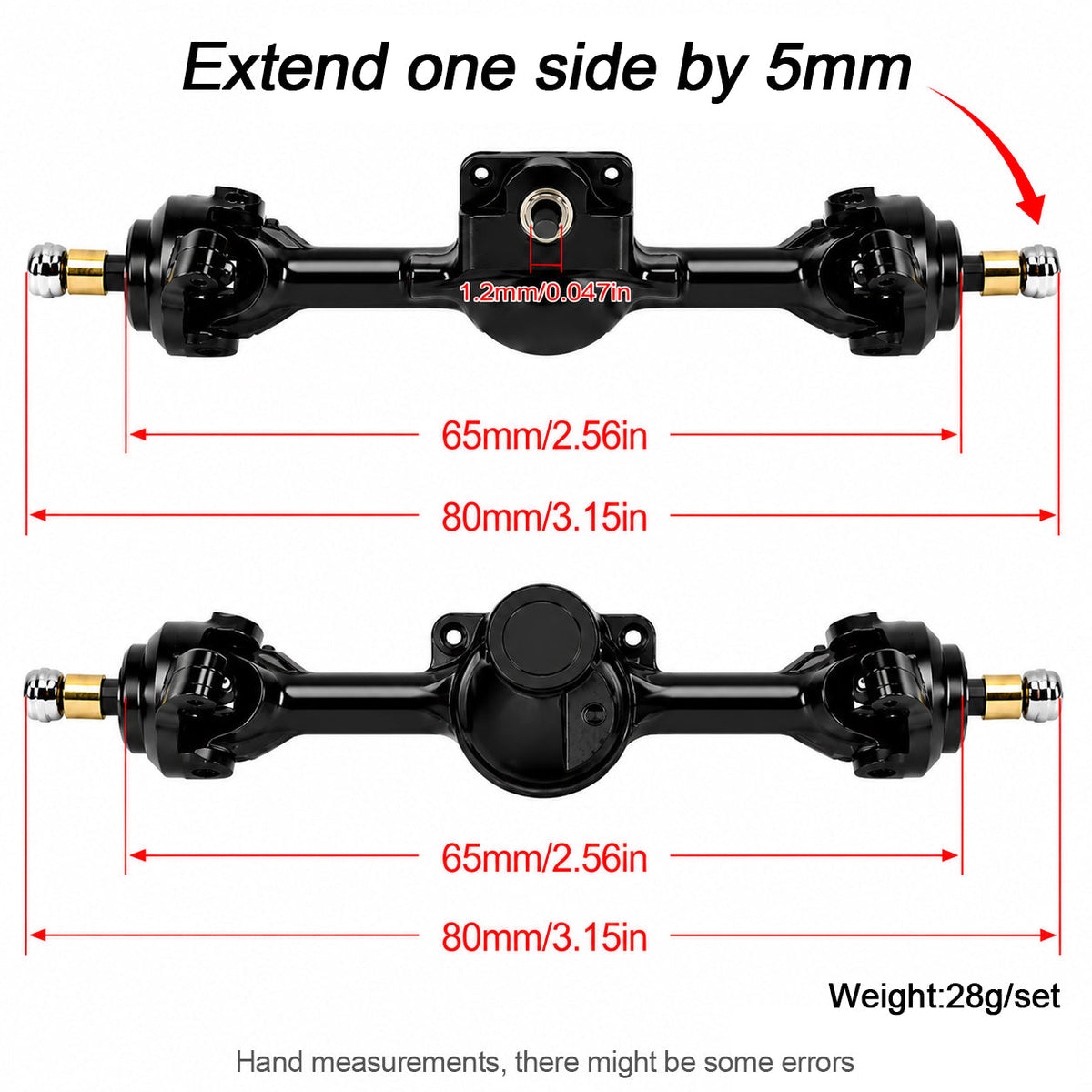 Powerhobby Axial SCX30 Front + Rear Aluminum +5MM Axles w Extended Black