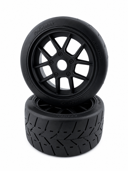 Powerhobby 1/8 Gripper 42/100 Belted Mounted Tires 17mm Black Wheels V2