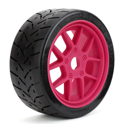 Powerhobby 1/8 Gripper 42/100 Belted Mounted Tires 17mm Hot Pink Wheels V2