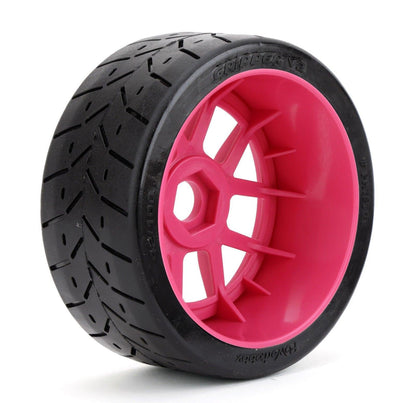 Powerhobby 1/8 Gripper 42/100 Belted Mounted Tires 17mm Hot Pink Wheels V2