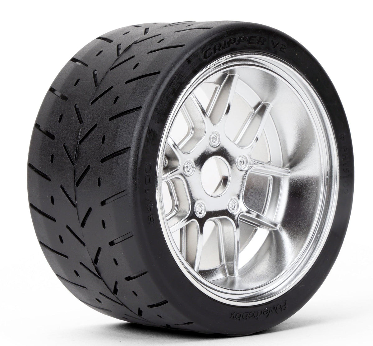 Powerhobby 1/8 Gripper 54/100 Belted Mounted Tires 17mm Chrome Wheels V2 (2)