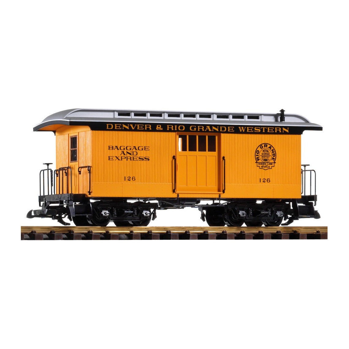 Piko 38603 G Scale D&RGW Wood Baggage Car 126, Yellow