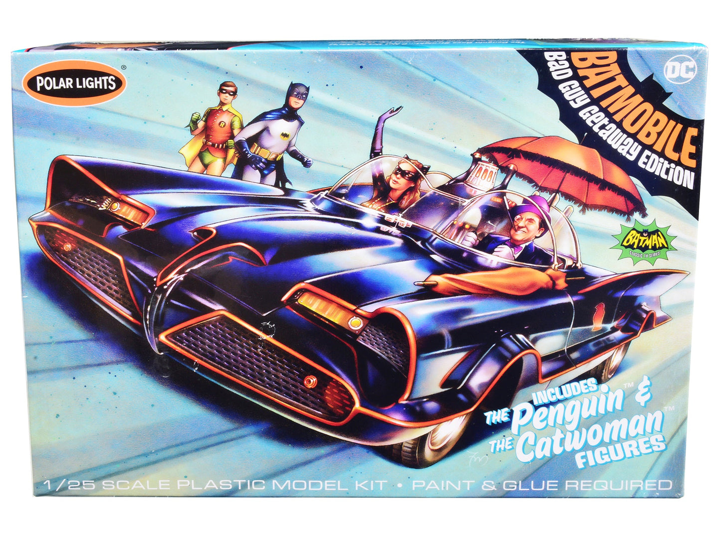 Skill 2 Model Kit 1966 Batmobile "Bad Guy Getaway Edition" with Penguin and Catwoman Figures "Batman" (1966-1968) TV Series 1/25 Scale Model by Polar Lights  free shipping USA