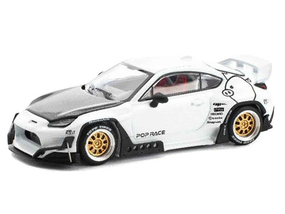 Toyota Pandem GR86 White with Carbon Hood "Enigma Exclusive Edition" 1/64 Diecast Model Car by Pop Race