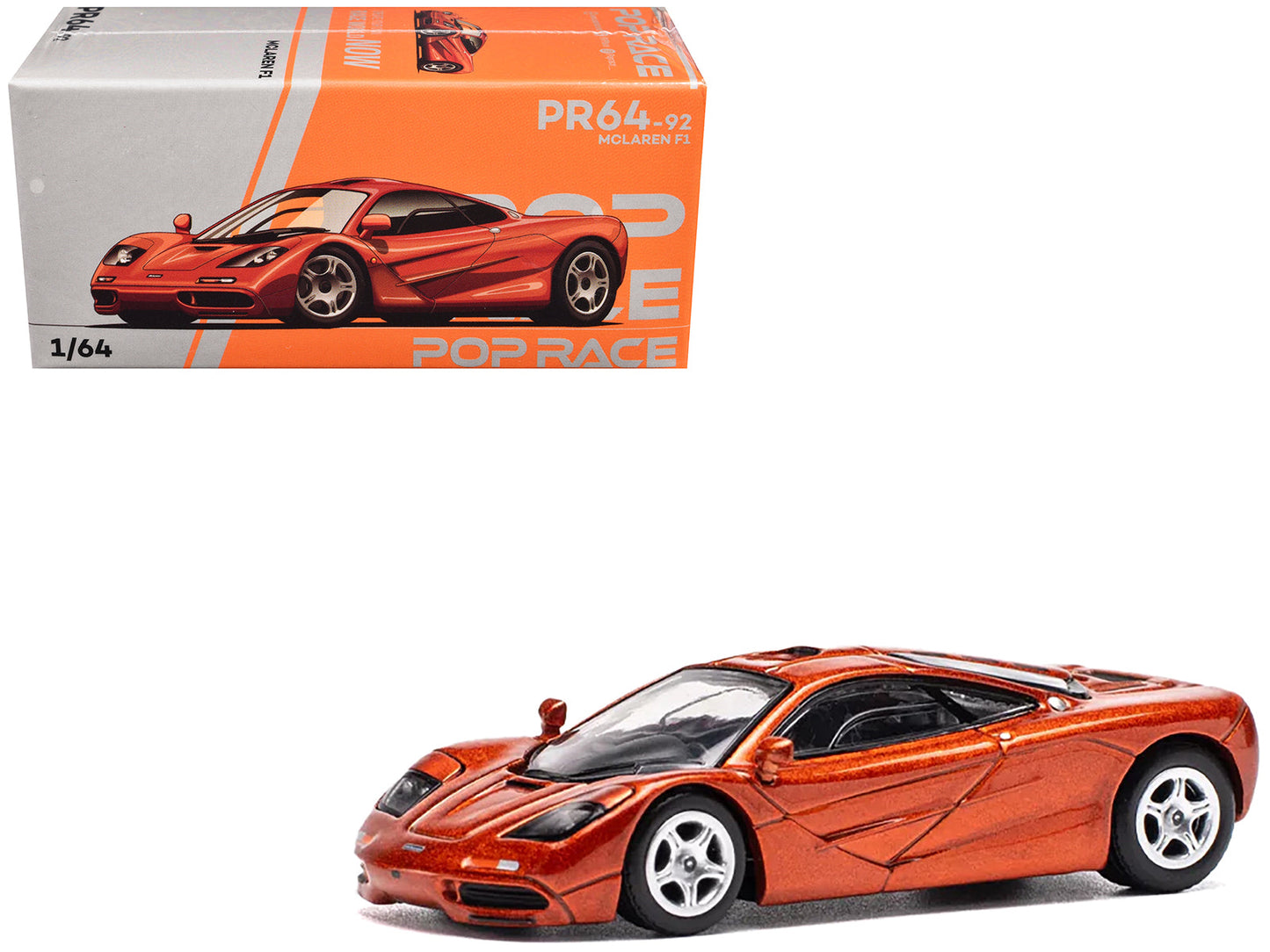 McLaren F1 Orange Metallic 1/64 Diecast Model Car by Pop Race  free shipping USA