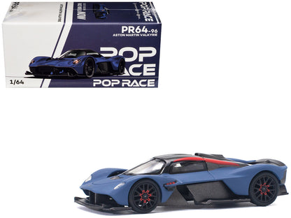 Aston Martin Valkyrie Satin Marina Blue with Carbon Top 1/64 Diecast Model Car by Pop Race  free shipping USA