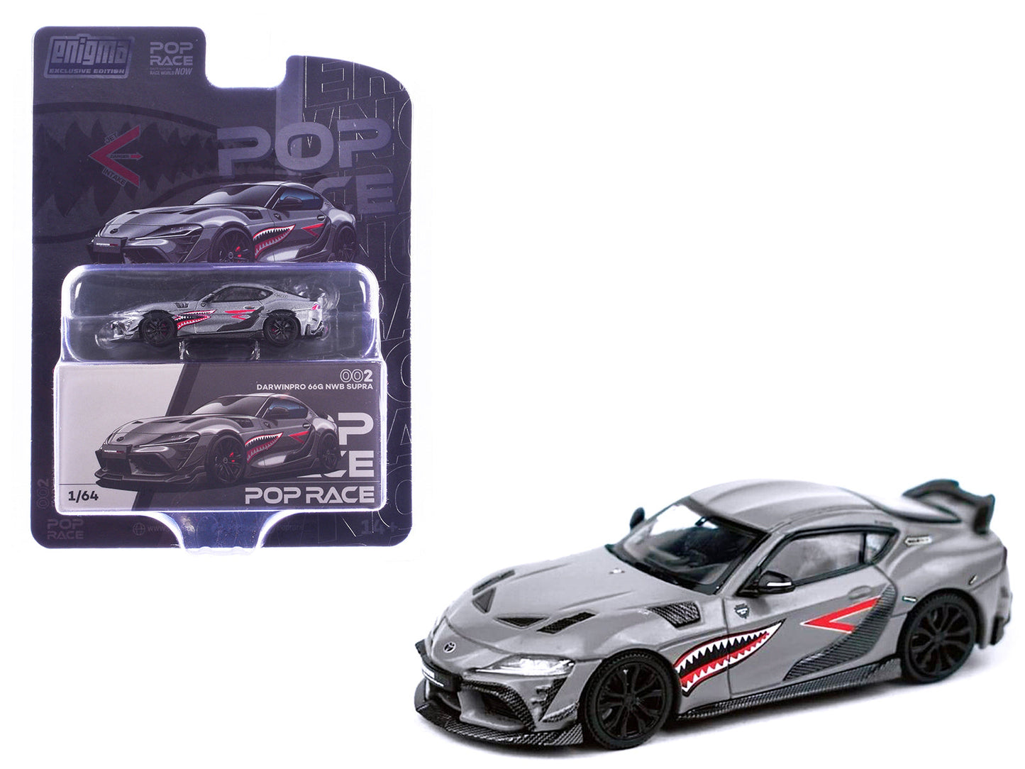 Toyota Supra "DarwinPro 66G NWB" Gray Metallic with Shark Mouth Graphics 1/64 Diecast Model Car by Pop Race  free shipping USA