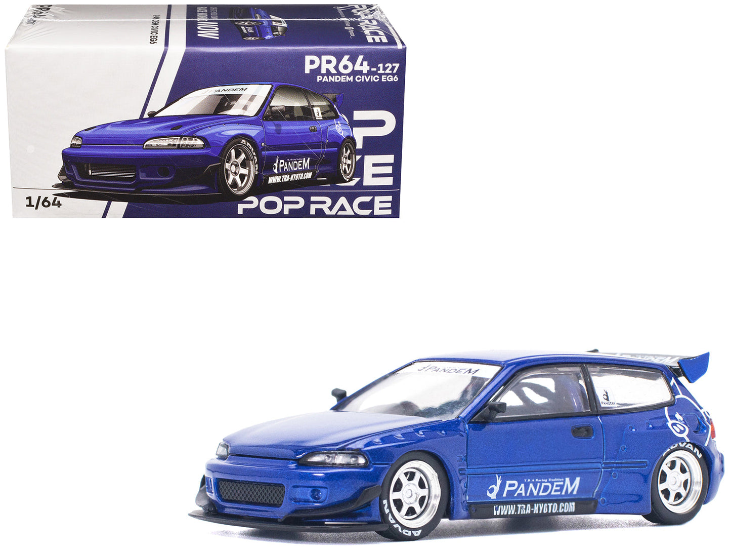 Pandem Civic EG6 RHD (Right Hand Drive) Blue Metallic 1/64 Diecast Model Car by Pop Race  free shipping USA