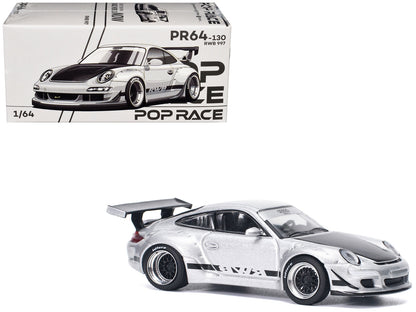 RWB 997 Silver Metallic with Black Stripes and Hood 1/64 Diecast Model Car by Pop Race  free shipping USA