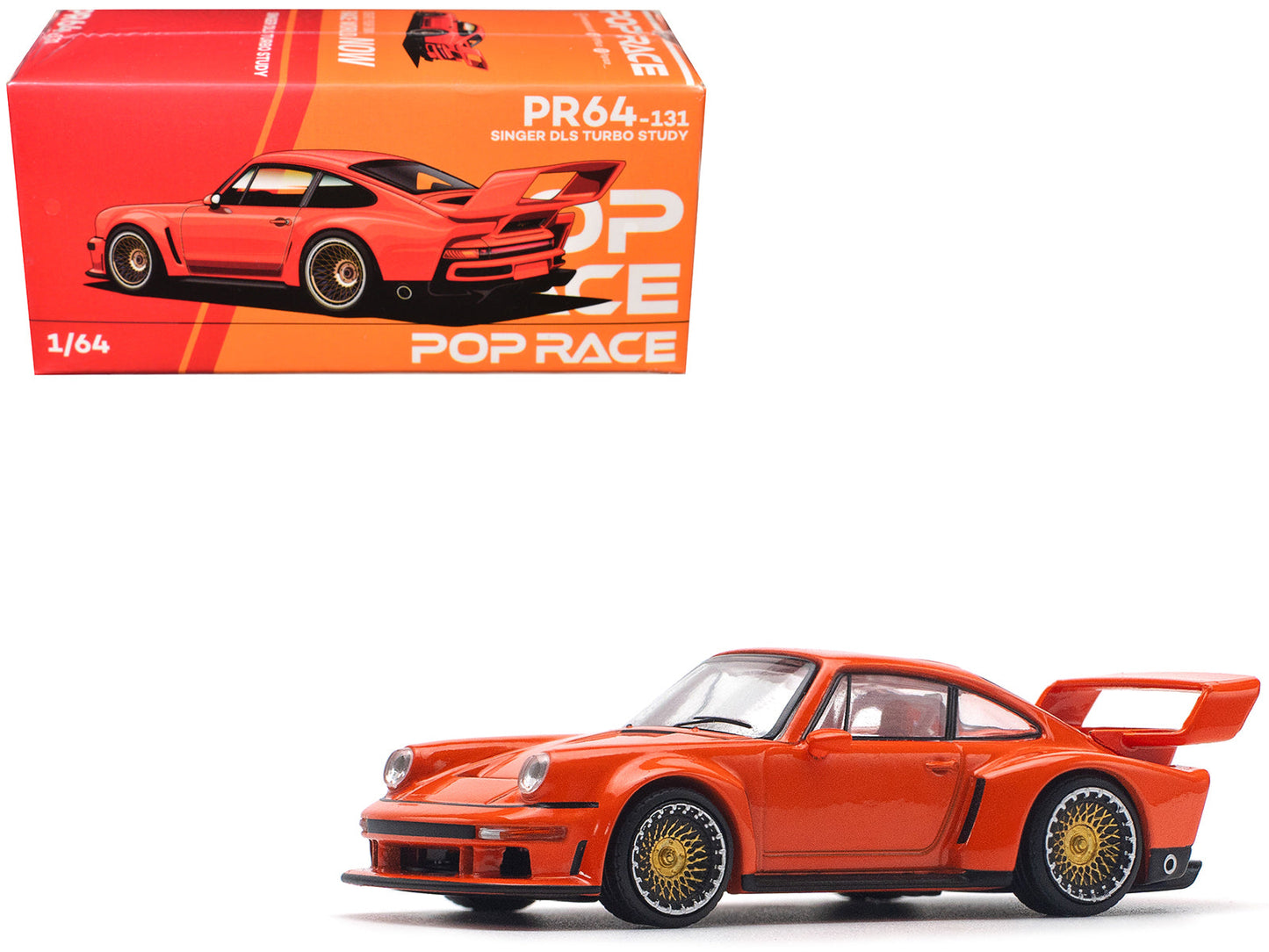 Singer DLS Turbo Study Orange Metallic 1/64 Diecast Model Car by Pop Race  free shipping USA