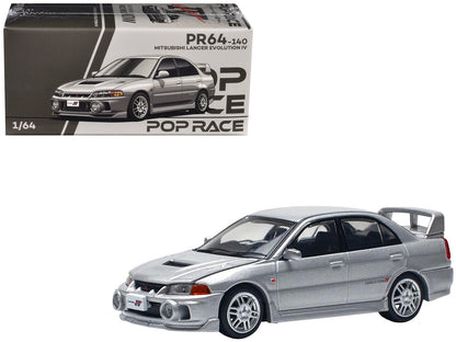Mitsubishi Lancer Evolution IV RHD (Right Hand Drive) Steel Silver Metallic 1/64 Diecast Model Car by Pop Race  free shipping USA