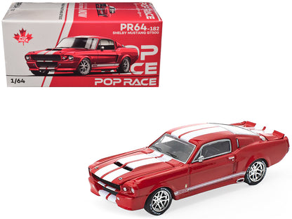 Shelby Mustang GT500 Red Metallic with White Stripes 1/64 Diecast Model Car by Pop Race  free shipping USA