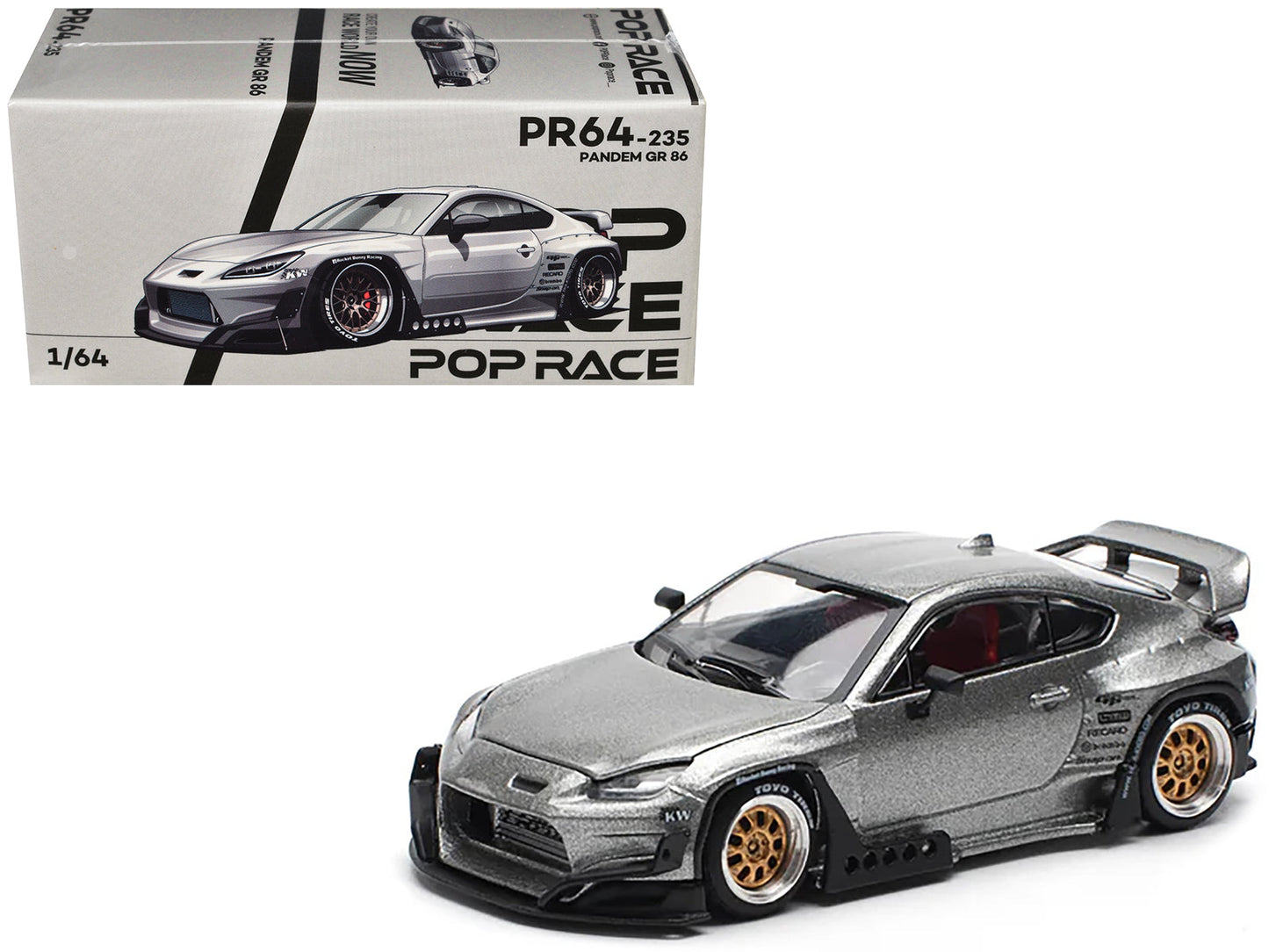 Toyota Pandem GR86 Silver Metallic 1/64 Diecast Model Car by Pop Race  free shipping USA
