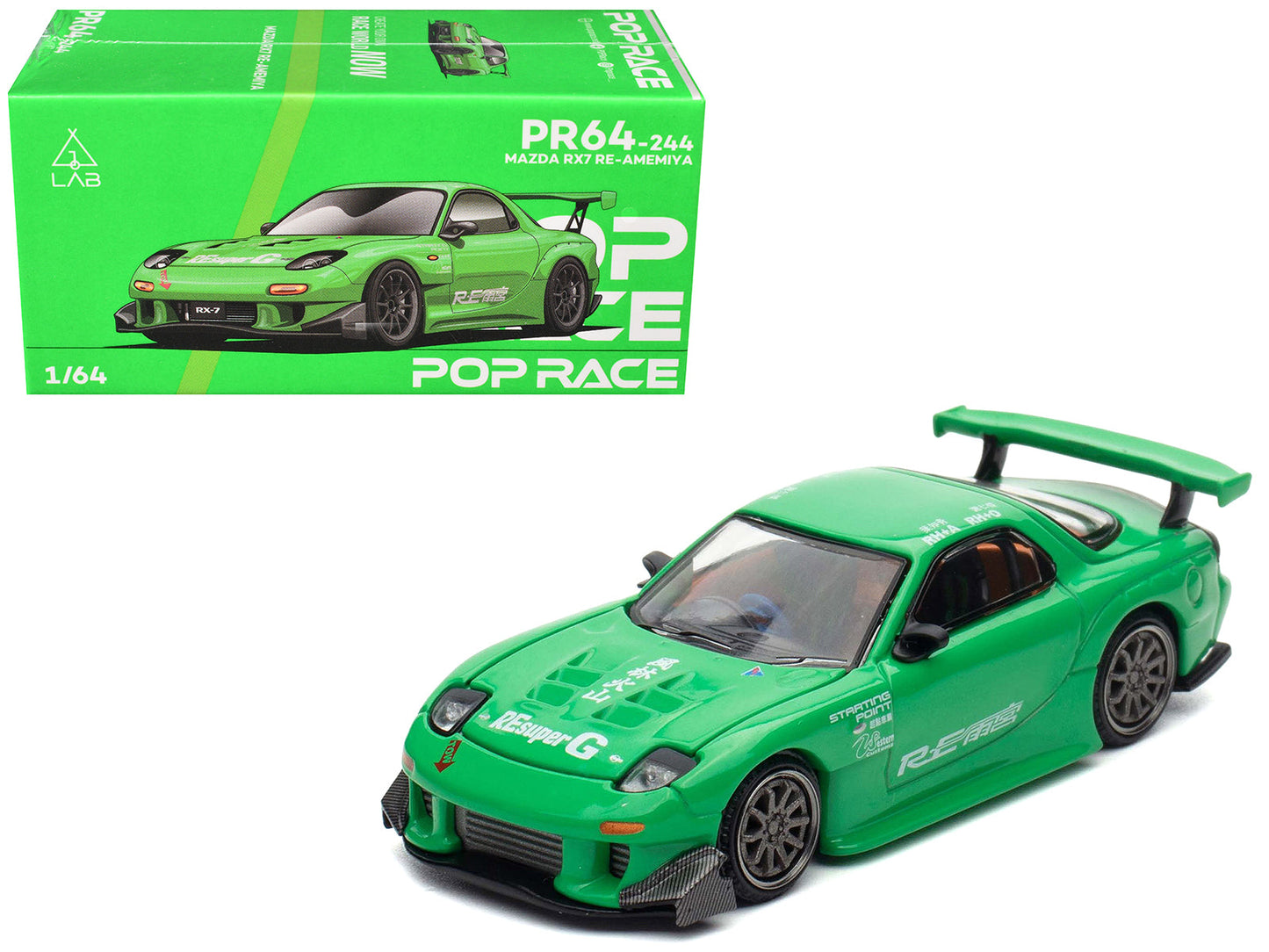 Mazda RX7 "RE Amemiya" Widebody RHD (Right Hand Drive) Green 1/64 Diecast Model Car by Pop Race  free shipping USA